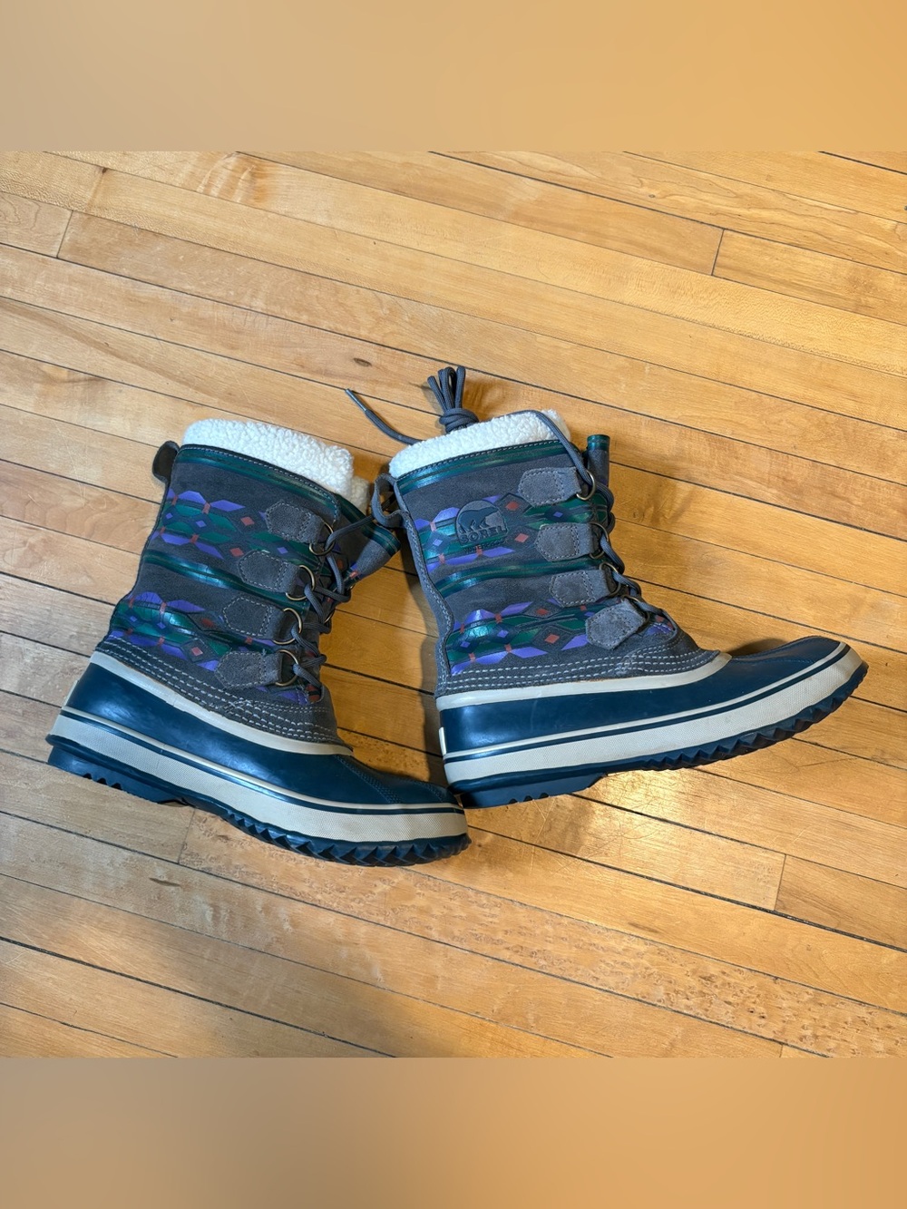 Sorel Kids Navy Boots with Purple & Teal Accents